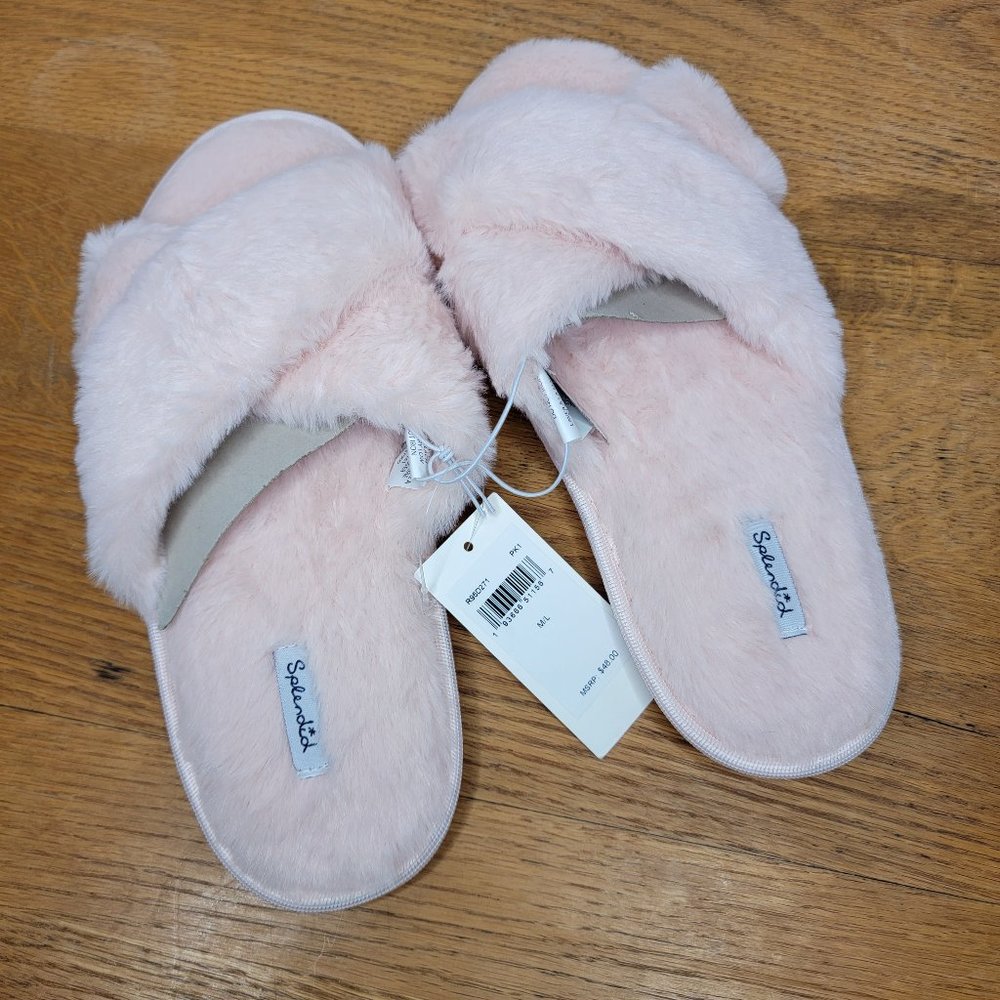 Splendid Slippers M/L Pink Faux Fur Lounge